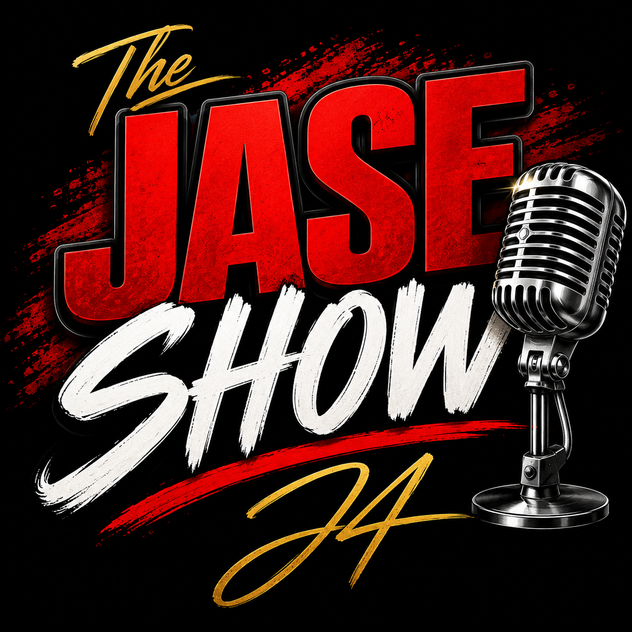The Jase Show red white gold microphone logo